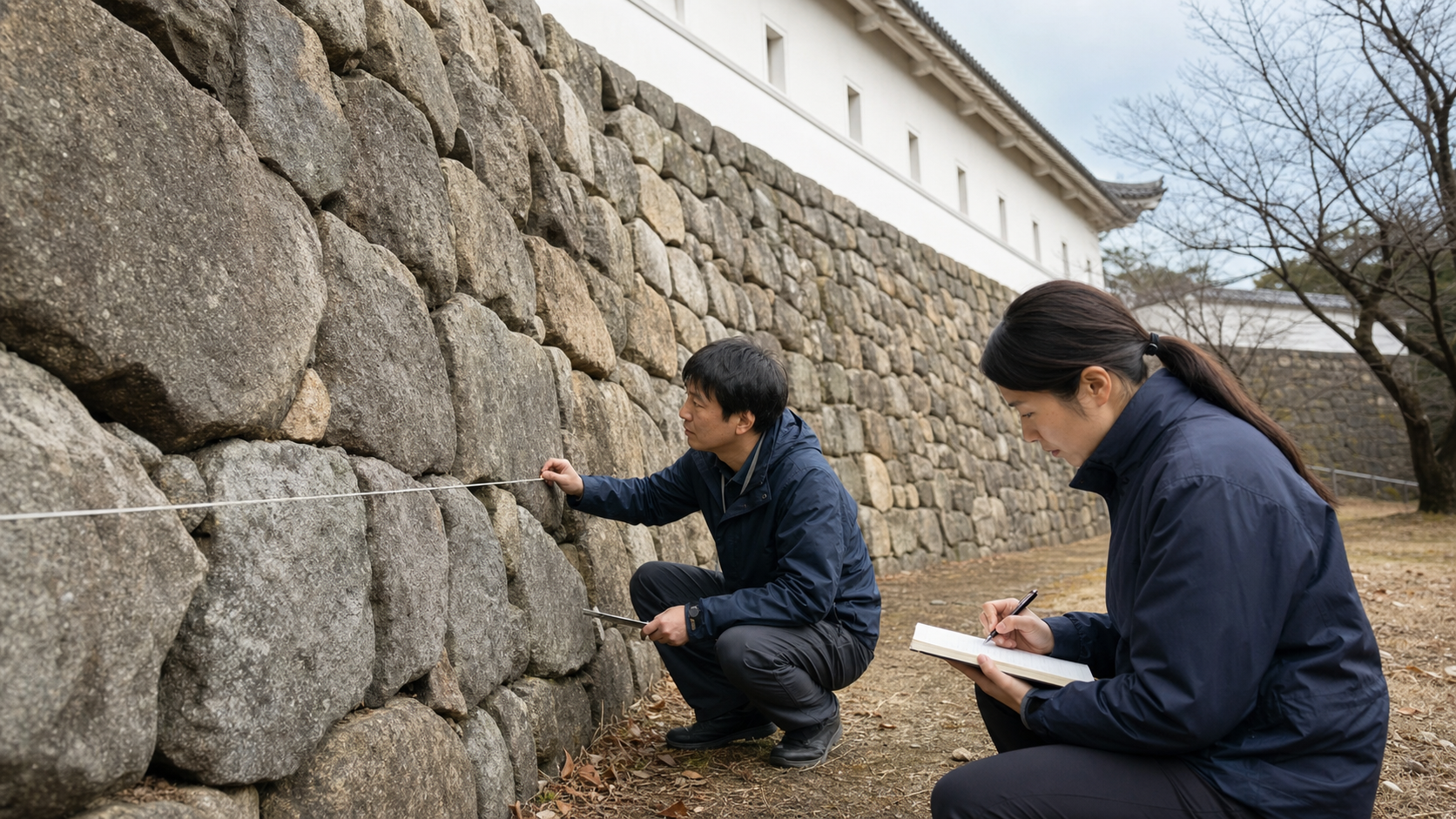 城の石垣を積み上げる職人